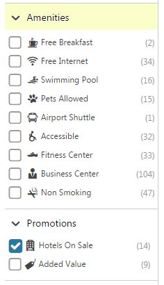 Unpublished Hotel Deals Search filter